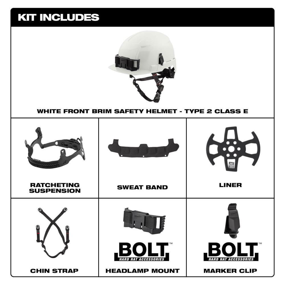 Milwaukee Type 2 Front Brim Safety Helmet with BOLT Accessory Clips from Columbia Safety